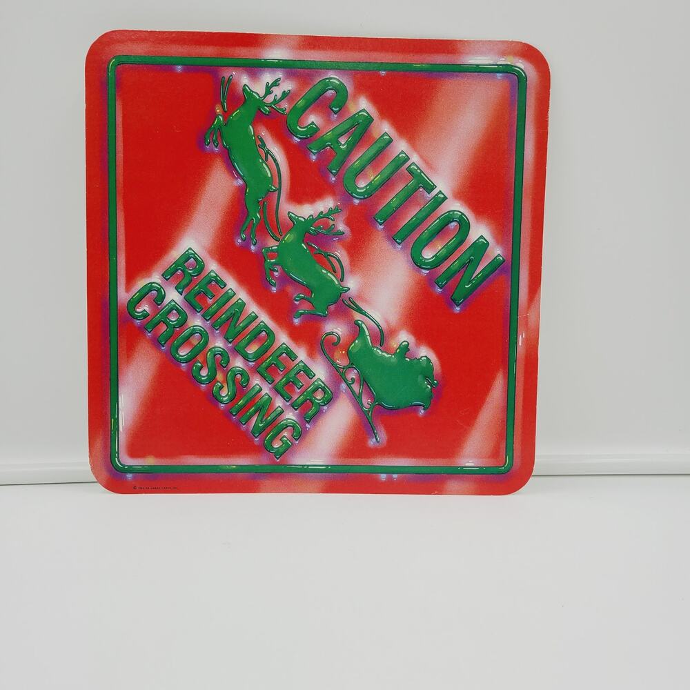 Vintage "Caution Reindeer Crossing" Sign, Die Cut Cardboard